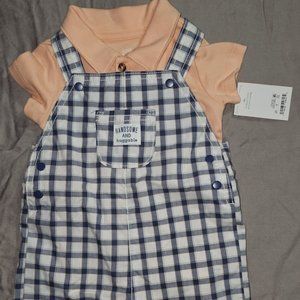 NWT Carter's Just One You Boys' 2-Pc Bodysuit & Plaids Short Overall Set Size 9M